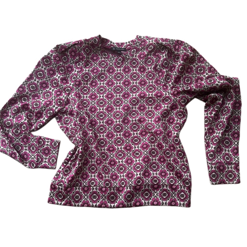 INV size large floral puff shoulders long sleeve top